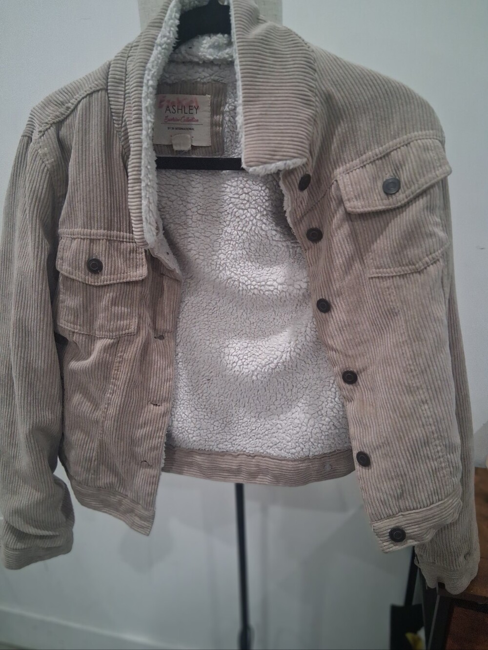 Ashley By 26 International Boys Cream Corduroy Sherpa-Lined Jacket